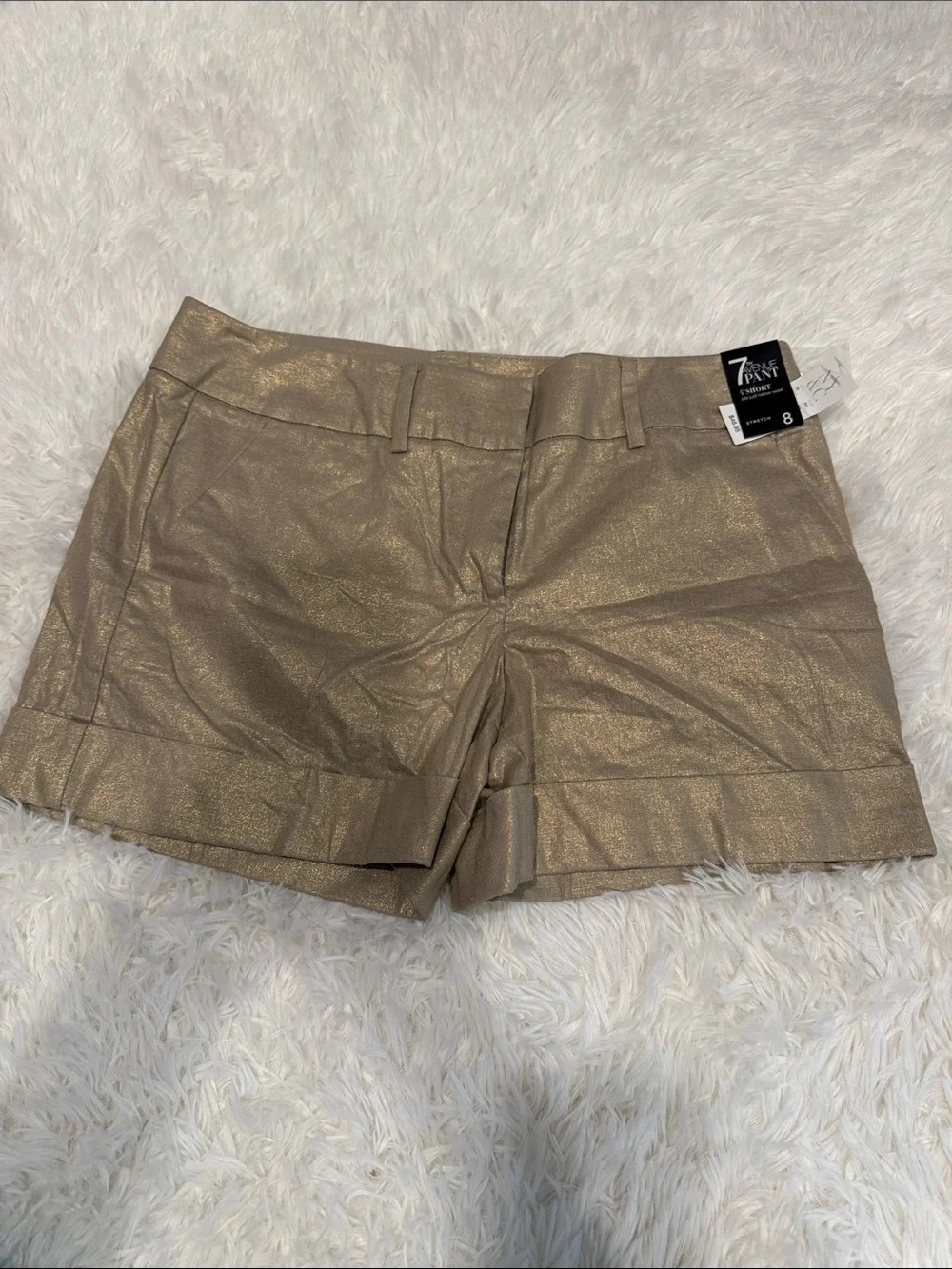 New York & Company Metallic Gold Cuffed Bermuda Shorts - Picture 1 of 7